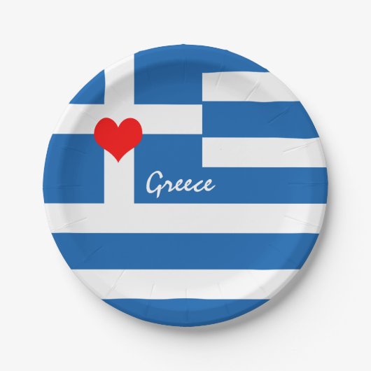 Griechische Flagge & Herz - griechische Reise-/Spo Pappteller (Vorderseite)