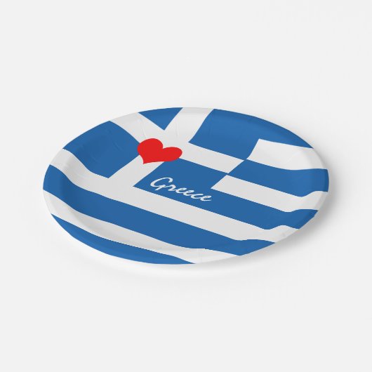 Griechische Flagge & Herz - griechische Reise-/Spo Pappteller (Schrägansicht)