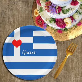 Griechische Flagge & Herz - griechische Reise-/Spo Pappteller
