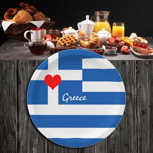 Griechische Flagge & Herz - griechische Reise-/Spo Pappteller