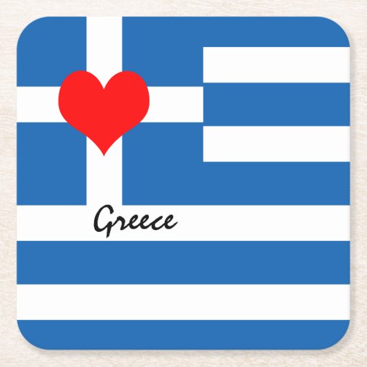 Griechische Flagge & Herz - griechische Reise-/Spo Rechteckiger Pappuntersetzer (Vorderseite)