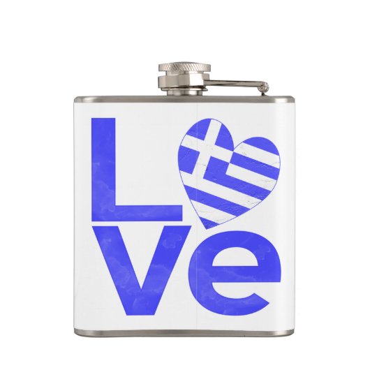 Griechische Flagge Herzblaue LIEBE mit Ihrem Namen Flachmann (Rückseite)