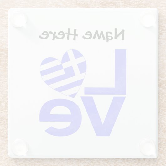 Griechische Flagge Herzblaue LIEBE mit Ihrem Namen Glasuntersetzer (Rückseite)