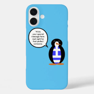 Griechische Flagge sprechende Ms Penguin Personali iPhone 16 Plus Hülle