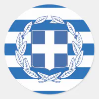Griechische Flagge und Wappen, Flagge Griechenland Runder Aufkleber