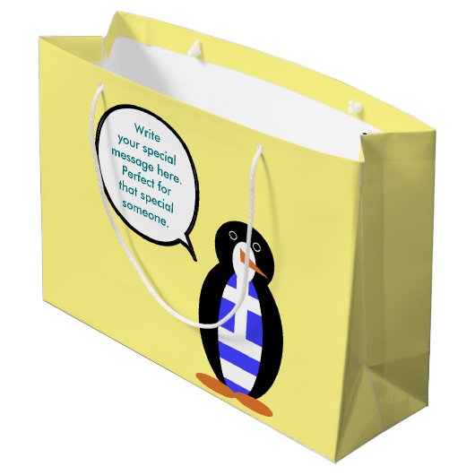 Griechische Flagge - Vortrag von Penguin Personali Große Geschenktüte (Rückseite Schrägansicht)