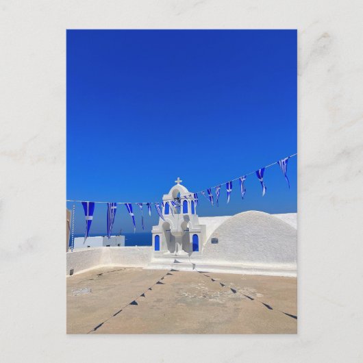 Griechische Flaggen Weißes KirchenGebäude Griechen Postkarte (Vorderseite)