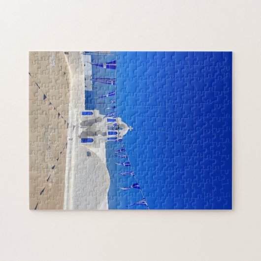 Griechische Flaggen Weißes KirchenGebäude Griechen Puzzle (Horizontal)