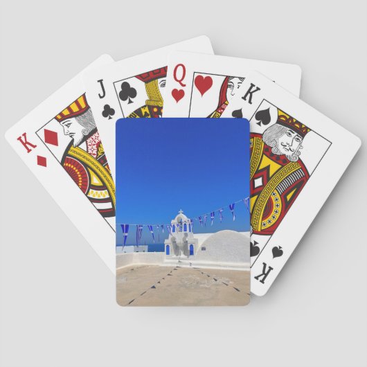 Griechische Flaggen Weißes KirchenGebäude Griechen Spielkarten (Rückseite)