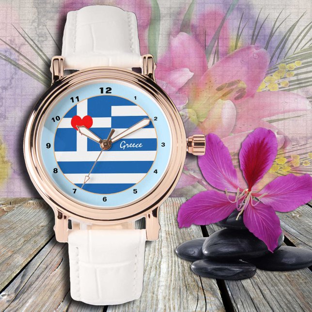 Griechische Flaggenwache mit Herz/Liebe Griechenla Armbanduhr (Von Creator hochgeladen)