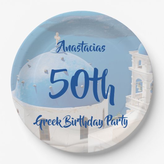 Griechische Geburtstagspartei personalisiert Pappteller (Vorderseite)