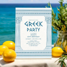 Griechische Geburtstagsparty-Einladung mit blauen 