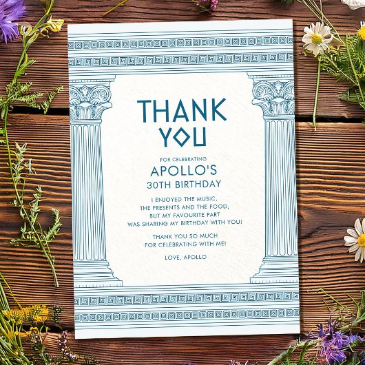 Griechische Geburtstagsparty mit blauem Tempel Dankeskarte