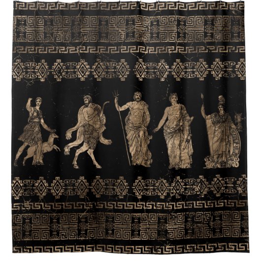 Griechische Gottheiten und Mäander-Schlüsselverzie Duschvorhang (Vorderseite)