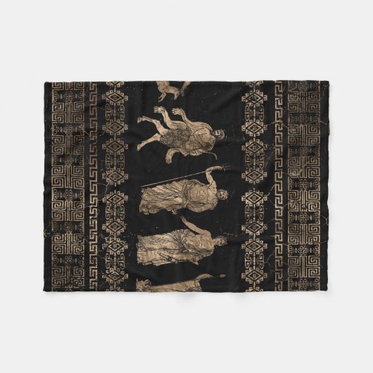 Griechische Gottheiten und Mäander-Schlüsselverzie Fleecedecke (Vorderseite (Horizontal))