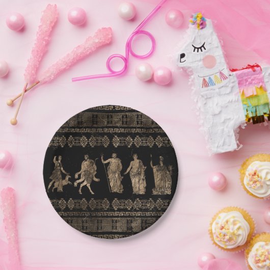 Griechische Gottheiten und Mäander-Schlüsselverzie Pappteller (Party)