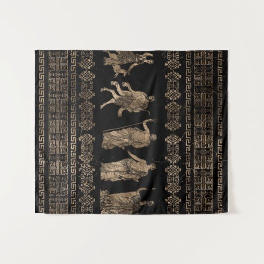 Griechische Gottheiten und Mäander-Schlüsselverzie Wandteppich (Vorderseite (Horizontal))