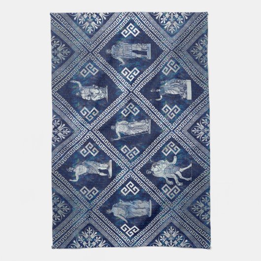 Griechische Gottheiten und Meander-Schlüsseldekora Geschirrtuch (Vertikal)