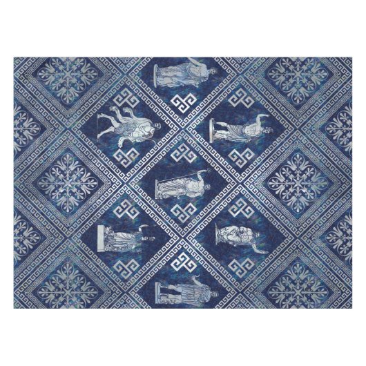 Griechische Gottheiten und Meander-Schlüsseldekora Tischdecke (Vorderseite (Horizontal))