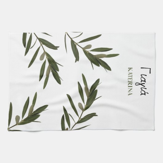 Griechische Großmutter-Olivenzweige Geschirrtuch (Horizontal)