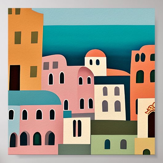 Griechische Häuser mit minimalistischer Kunst Poster (Vorne)