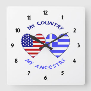 Griechische Herkunft USA Flags Hearts Quadratische Wanduhr