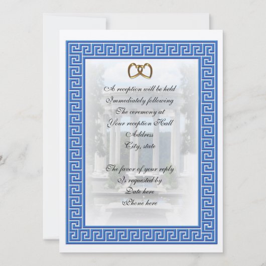 Griechische Hochzeit Einladung Blue Key elegant (Rückseite)