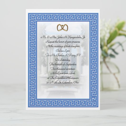 Griechische Hochzeit Einladung Blue Key elegant (Stehend Vorderseite)