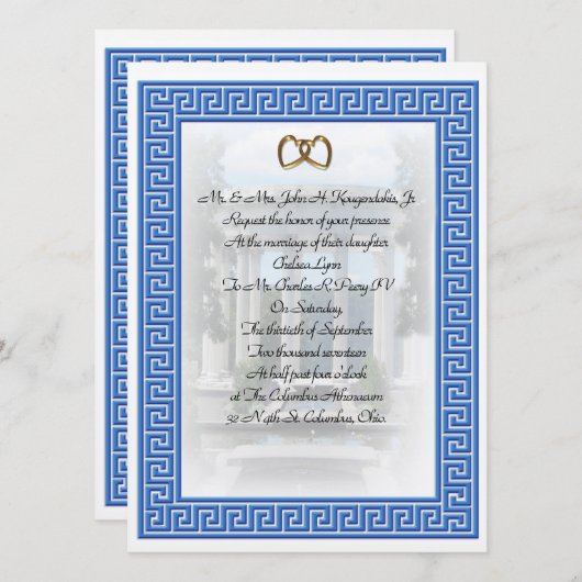 Griechische Hochzeit Einladung Blue Key elegant (Vorne/Hinten)