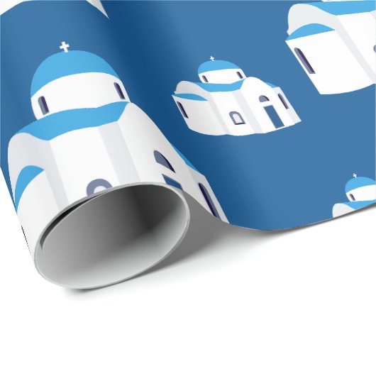 Griechische Insel Santorini Kirche Geschenkpapier (Rolleneckpunkt)