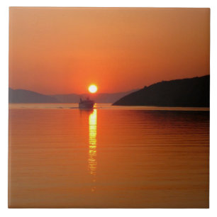 Griechische Insel-Sonnenuntergang-Foto-Fliese Fliese