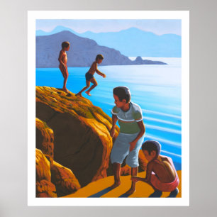 Griechische Jungen auf den Felsen Poster