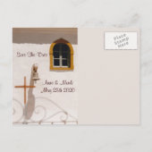 Griechische Kirche mit Kreuz Save the Date Ankündigungspostkarte (Rückseite)