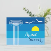 Griechische Kolonne und Möwen Hochzeitsfest Brautp Einladung (Stehend Vorderseite)