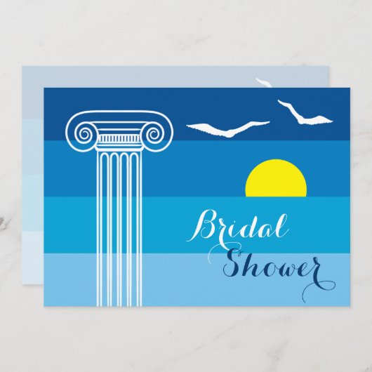 Griechische Kolonne und Möwen Hochzeitsfest Brautp Einladung (Vorne/Hinten)