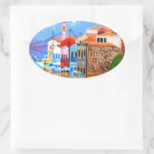 griechische Küste Ovaler Aufkleber (Tasche)