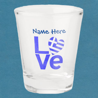 Griechische Liebe-Flagge auf blauem Personalisiert Schnapsglas