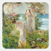 Griechische Mädchen am Ufer Quadratischer Aufkleber (Vorderseite)