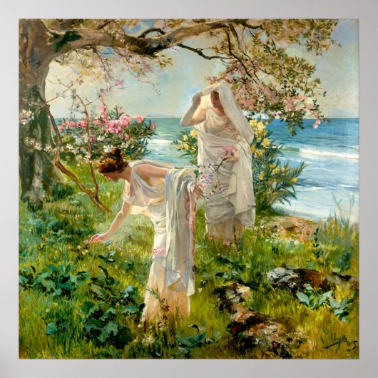Griechische Mädchen am Ufer von Joaquín Sorolla Poster (Vorne)