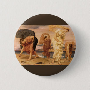 Griechische Mädchen beim Aufsammeln von Kieselstei Button