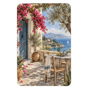 Griechische mediterrane Strandterrasse Aquarell Magnet
