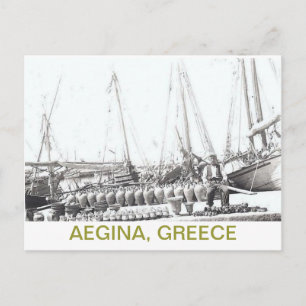 GRIECHISCHE POSTKARTE~MANN, BOOT UND VASEN AUF AEG POSTKARTE