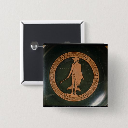 Griechische Rotzahl Schale, den Gott Hermes Button (Vorne & Hinten)
