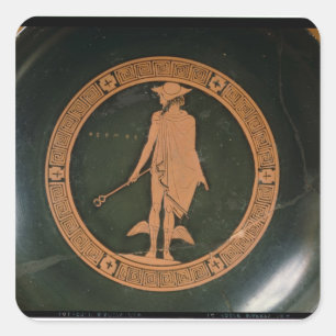 Griechische Rotzahl Schale, den Gott Hermes Quadratischer Aufkleber