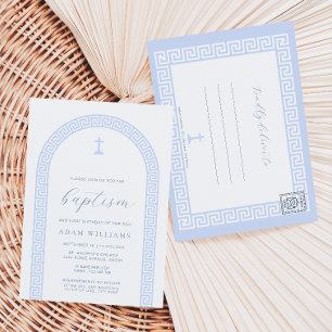 Griechische Schlüssel Weiße Blaue Taufeinladung Po Postkarte