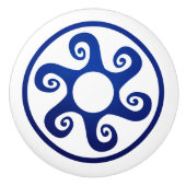 Griechische Schlüsseldekoration - Blau und Weiß Keramikknauf (Vorderseite)