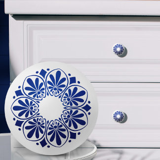 Griechische Schlüsseldekoration - Blau und Weiß Keramikknauf