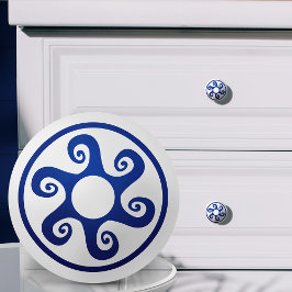 Griechische Schlüsseldekoration - Blau und Weiß Keramikknauf
