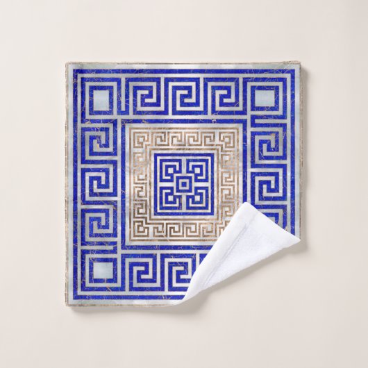 Griechische Schlüsselverzierung - Lapislazuli und Badhandtuch Set (Waschlappen)