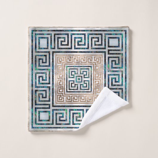 Griechische Schlüsselverzierung - Ohrschnecke und Badhandtuch Set (Waschlappen)